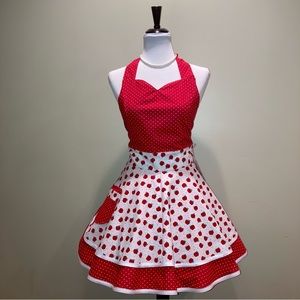 Red and White Apple Polka Dot Retro Style Apron
